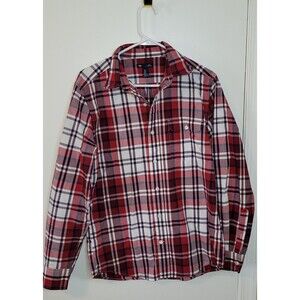 GAP Slim Fit Button Up/Down Long Sleeve Shirt Pocket Red Blue Plaid Men's Sz M